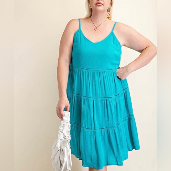TORI Dresses & Skirts - Kori America | Teal Blue Sleeveless Tiered Dress Size Medium